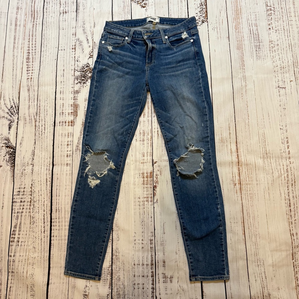 PAIGE Women's Ripped Blue Skinny Jeans